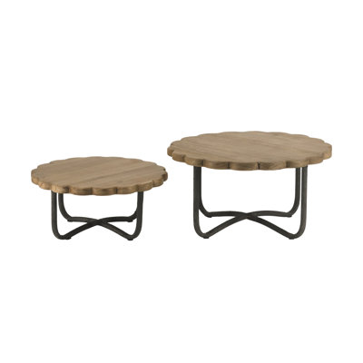S/2 Brown Fir Wood Risers With Black Iron Frames