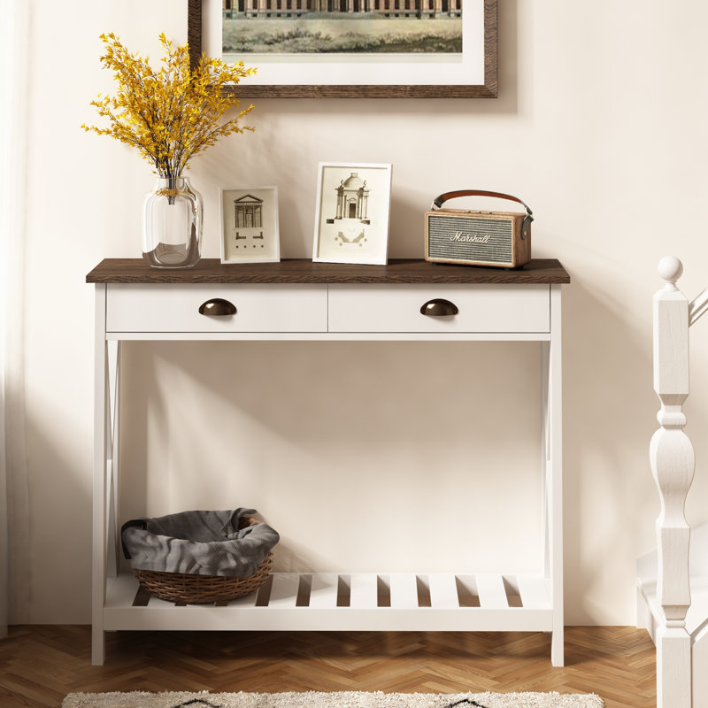 Tarren 39.37'' Console Table, White, Dark Brown