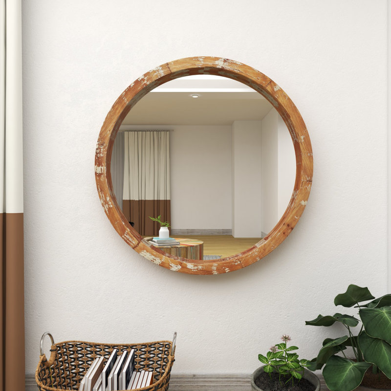 Gruver Solid Wood Circle Wall Mirror