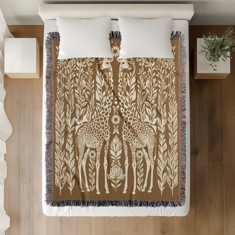 Jeté en mélange de coton Josu Giraffe, Beige / Blanc cassé, L 60 po x l 50 po