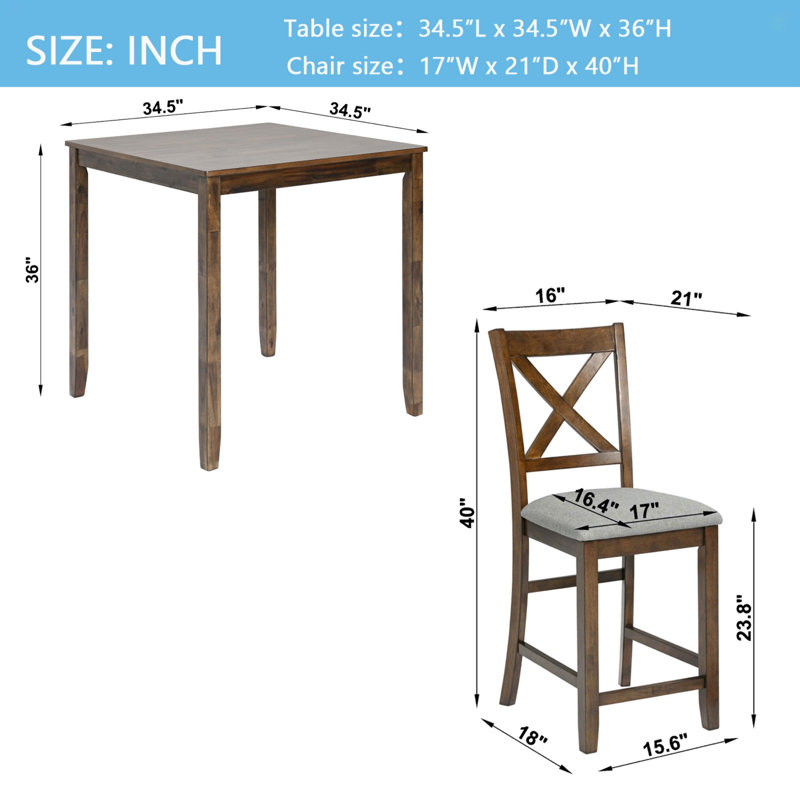 Ensemble de table de salle à manger 5 pièces, ensemble de table de salle à manger en bois pour petits espaces, Noyer