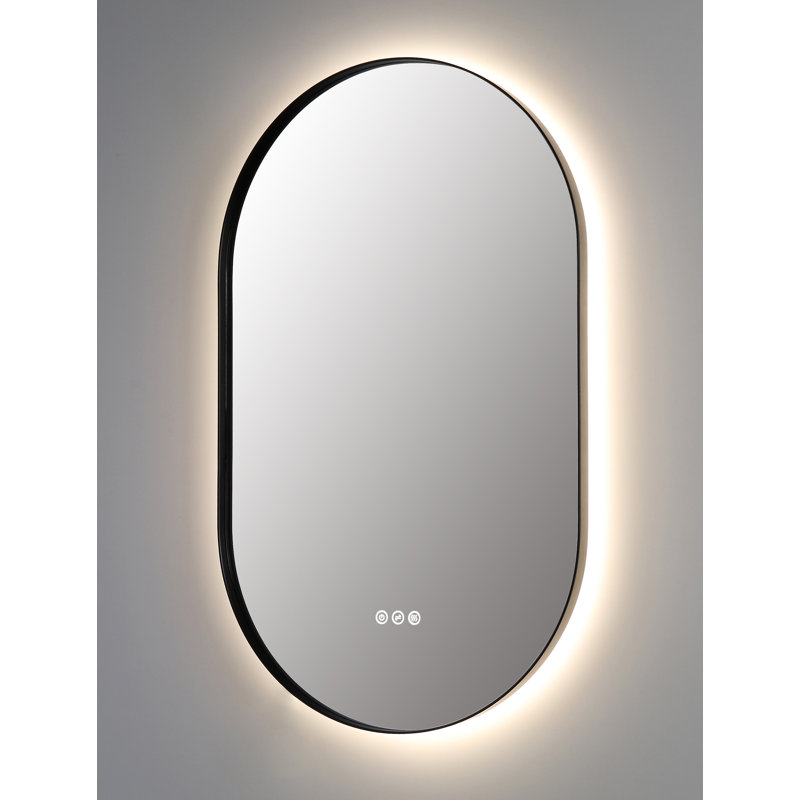 Miroir avec miroir anti-buée, 35,43 po x 21,65 po, Noir mat, Ovale