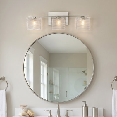 Éclairage de salle de bain à intensité variable à 3 lumières avec abat-jour en verre ondulé Dunreith