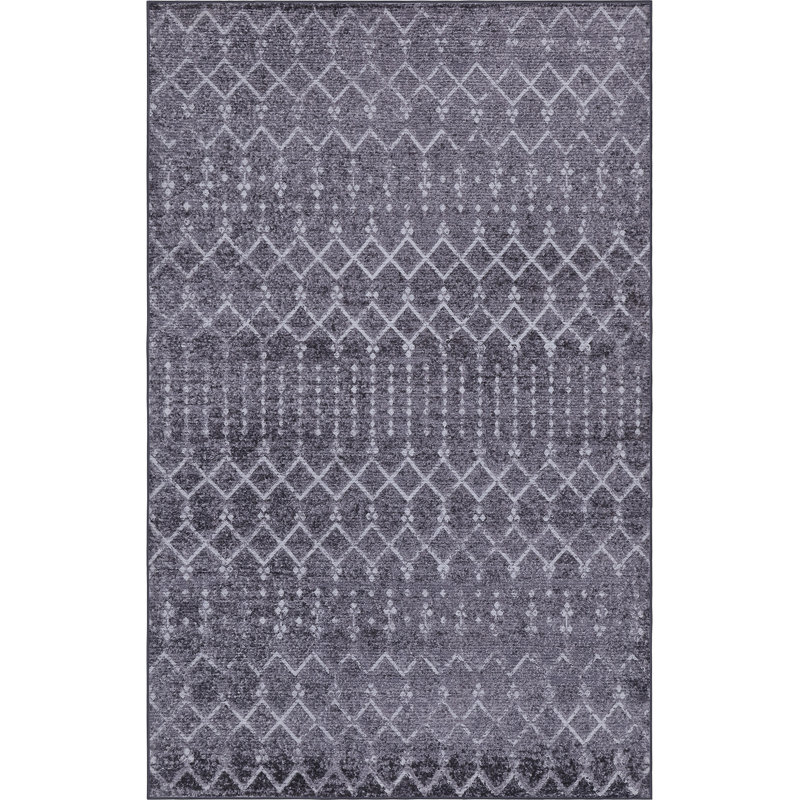 Tapis lavable à la machine Leila, Gris / Ivoire, Rectangle 9 pi x 12 pi