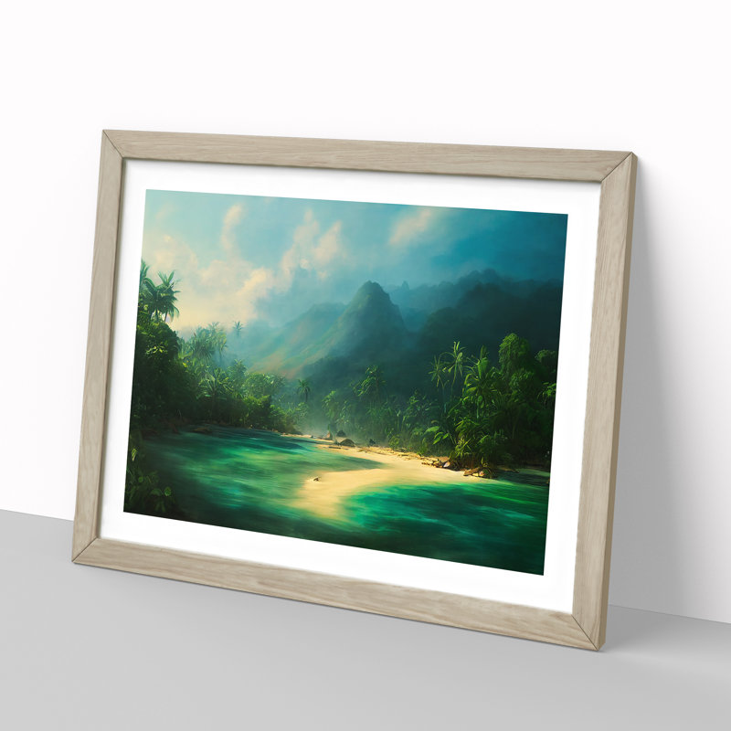 Tropical Forest Beach Vol.2 - Single Picture Frame Print, 34cm H x 46cm W x 2cm D, Oak