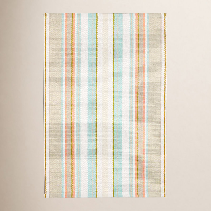 Daphne Stripe Sky Handwoven Cotton Rug, Rectangle 2' x 3'