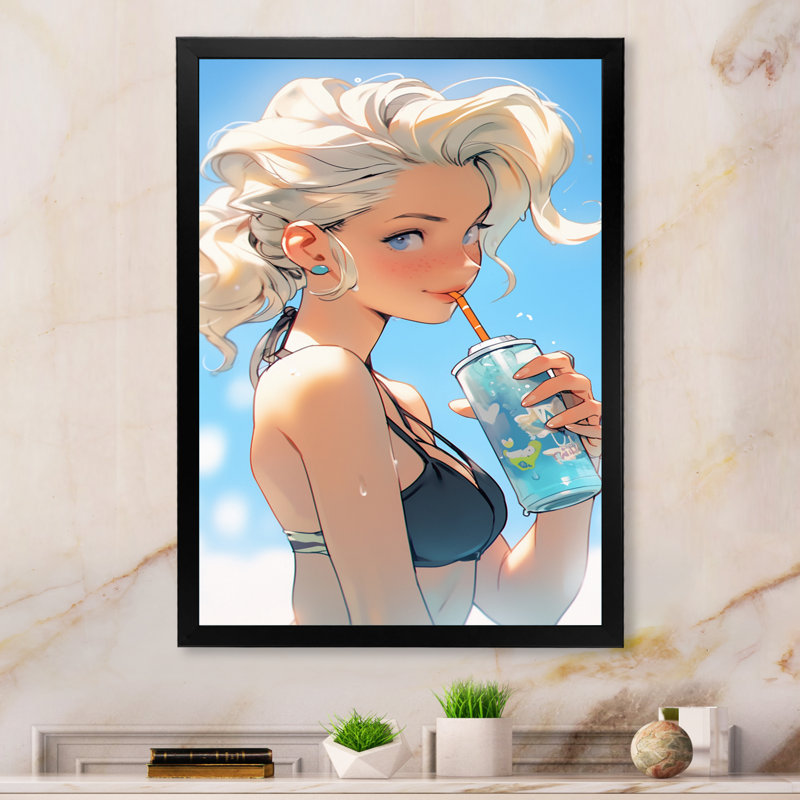 «Beautiful Blonde By The Beach I», reproduction sur toile, H 20 po x l 12 po x P 1 po, Cadre simple noir