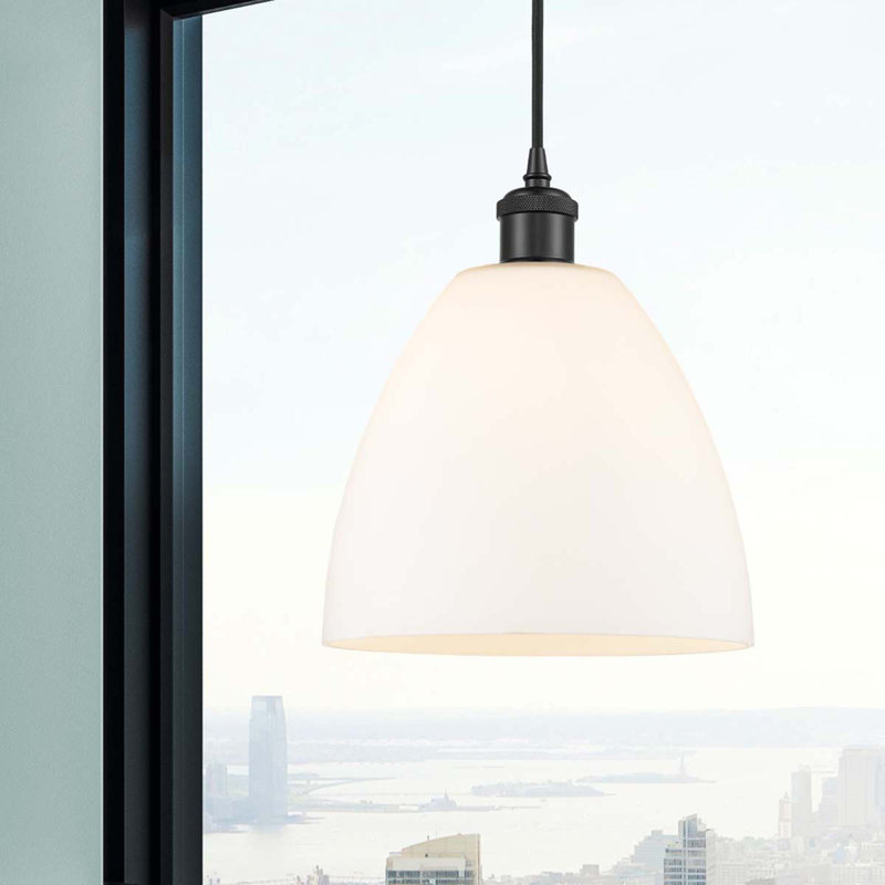 Luminaire suspendu en forme de dôme à 1 lumière Angelia, Blanc, H 13,25 po x l 9 po x P 9 po, Noir mat