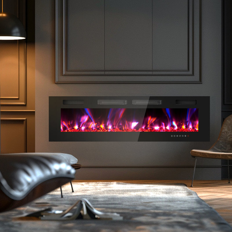 Foyer électrique encastré et mural 60 po l 60 po avec double évents, H 18 po x l 60 po x P 3,15 po