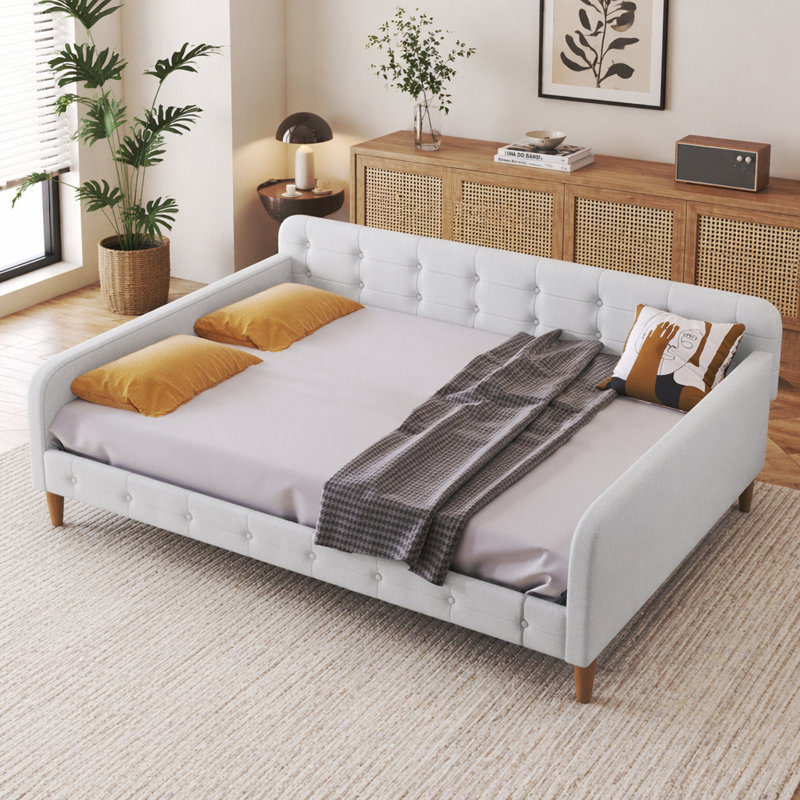 Lit de jour double rembourré avec 4 pieds de soutien, beige, Full / Double, Beige