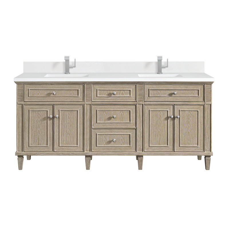 Lorelai 72'' W Double Vanity, Whitewashed Oak, White Zeus, Single-Hole