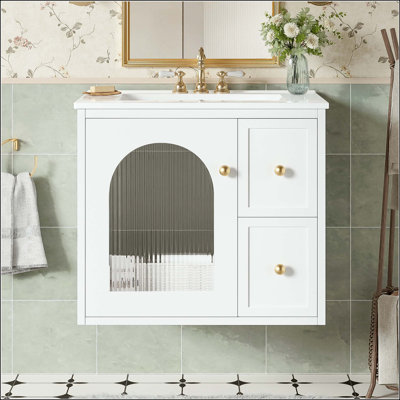 24" Wall-Mounted Bathroom Vanity with Glass Door Storage