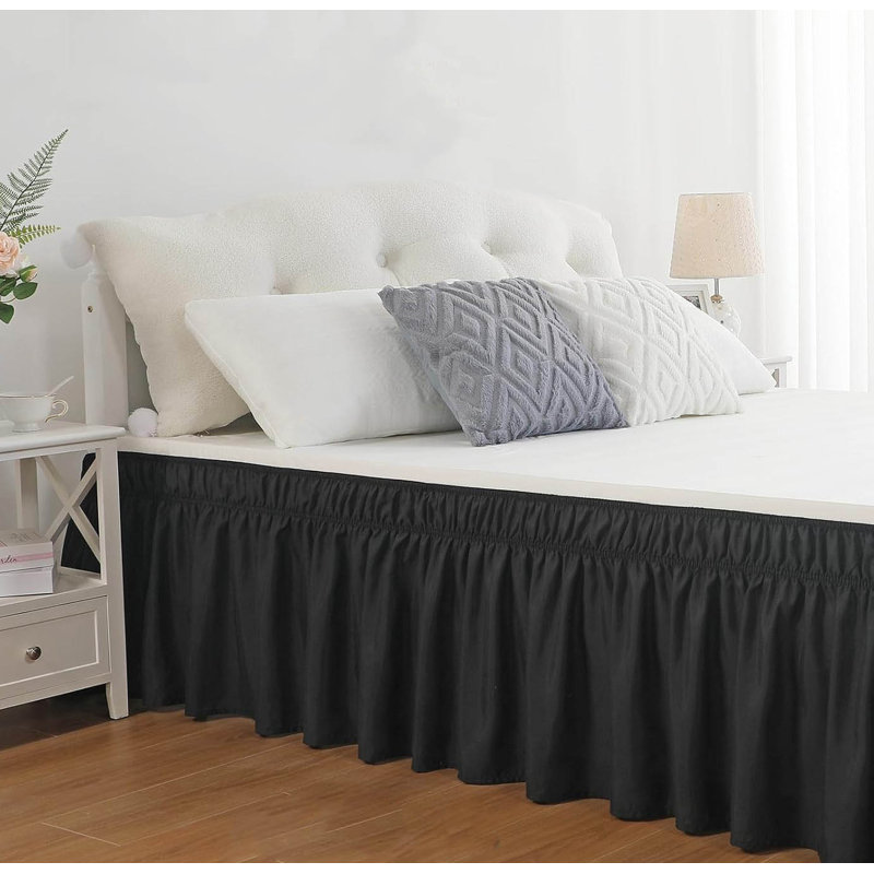 King Size Wrap-Around Elastic Bed Skirt, Black