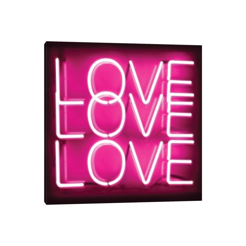 Neon Love Love Love Pink On Black by Hailey Carr - Wrapped Canvas Print, 45.72 cm H x 45.72 cm W x 1.91 cm D