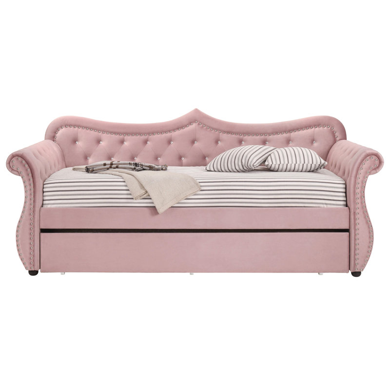 Pink Upholstered Twin Daybed With Trundle