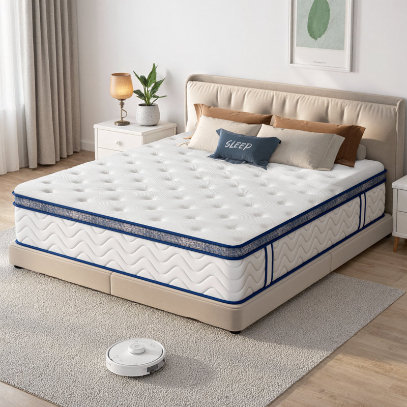 Queen Size 10 Inch Hybrid Mattress with Individually Pocketed Springs and Memory Foam, Medium Firm Support, Hypoallergenic, Easy Roll-Pack Setup for Seamless Assembly
