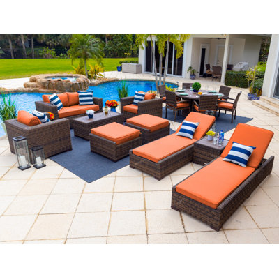 Tuscany Collection In Brown Wicker 14 - Person Patio Conversation Set with Cushions