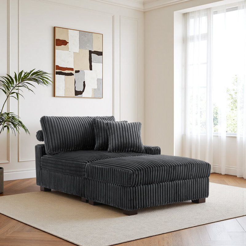 Upholstered Chaise Lounge, Grey, Right Hand Facing