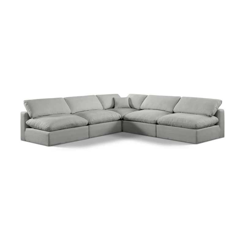 Ismayil Upholstered L-Shaped Sectional Reversible, Grey Linen Textured Fabric