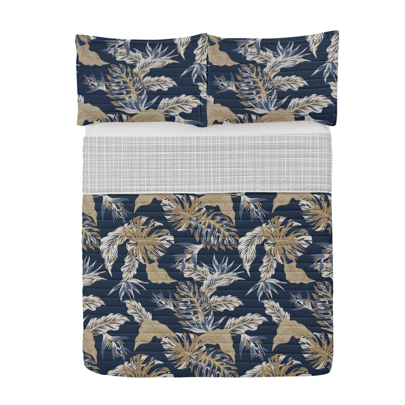 King Dark Night Blue Microfiber Reversible Bedspread Set