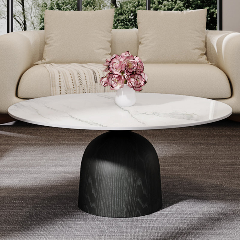 Coffee Table Faux Marble Wooden Side Table Modern Center Table 35.43"/41.73" For Living Room Office Cafe, Gray/White