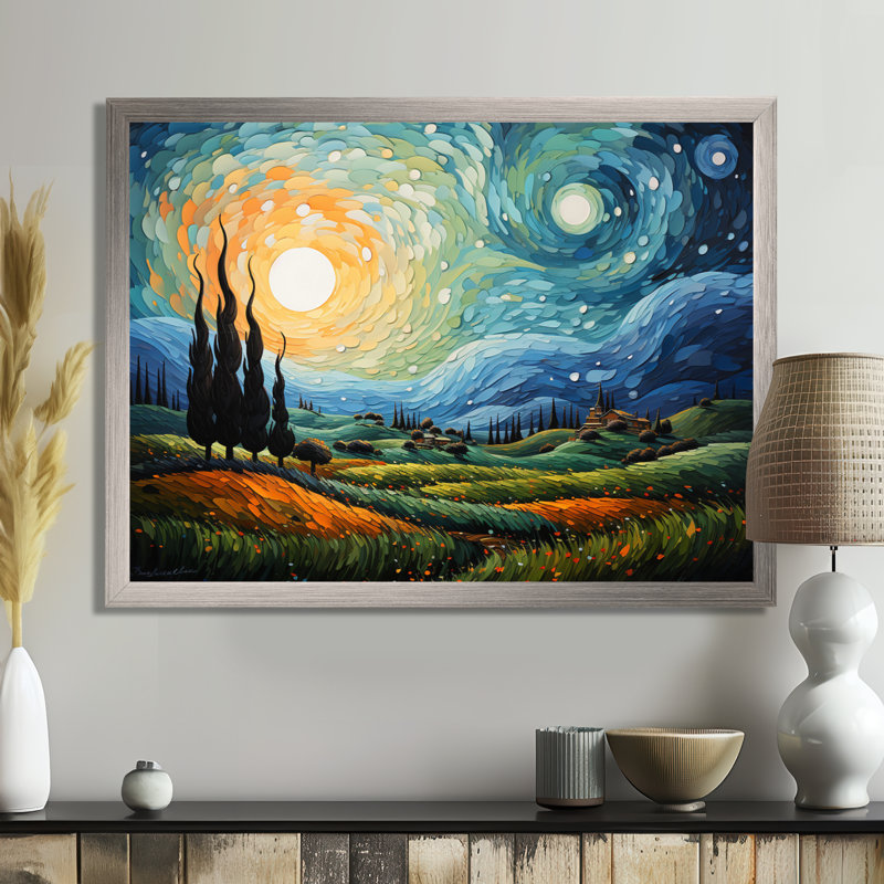 Vangogh The Swaying Cypress II - Vangogh Wall Art by Vincent Van Gogh Painting, No Frame, Wrapped Canvas, 34" H x 44" W