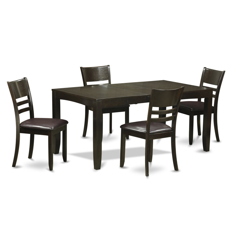 5 Piece Kitchen Table Set for 4 Includes a Rectangle Dining Room Table with Butterfly Leaf and 4 Faux Leather Upholstered Chairs, 36x66 Inch, Cappuccino