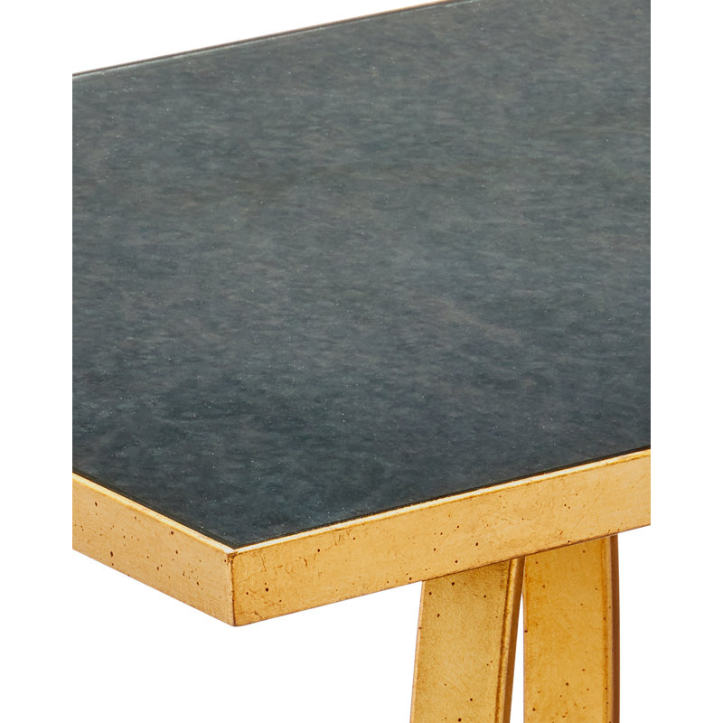 Gold Leaf Antique Mirror Accent Table with Metal Base
