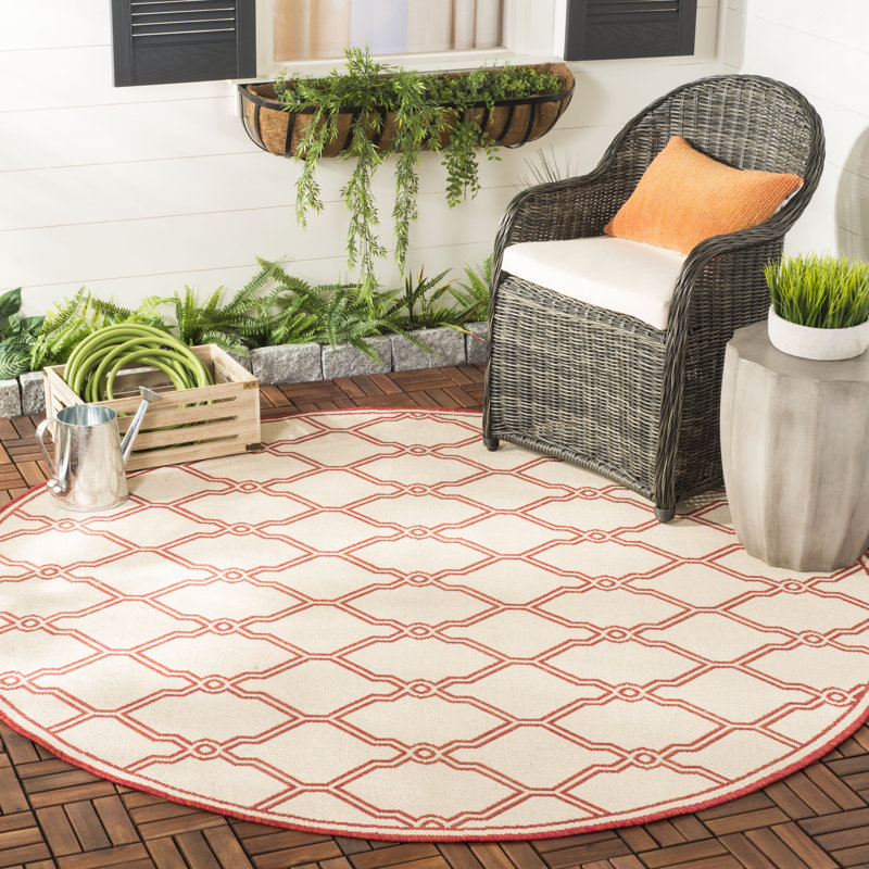 Duren Geometric Hand Woven Indoor / Outdoor Area Rug, Round 201 cm