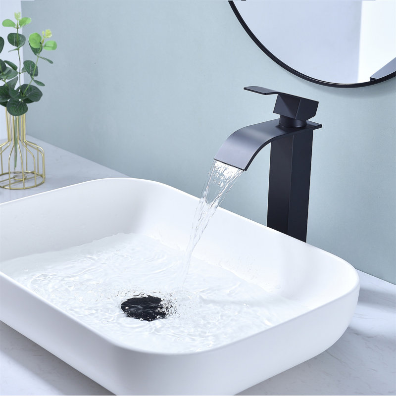 Robinet de salle de bain à cascade, robinet de meuble-lavabo à poignée simple , Noir mat