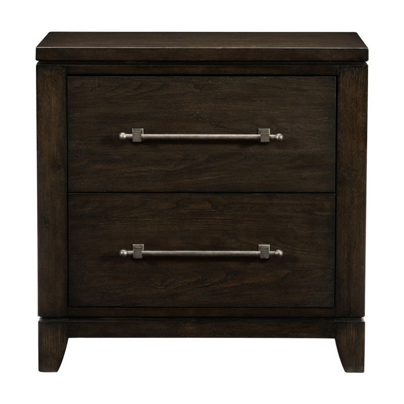 Table de chevet brun foncé avec 2 tiroirs - Mobilier moderne en bois d'ingénierie d'aspect contemporain