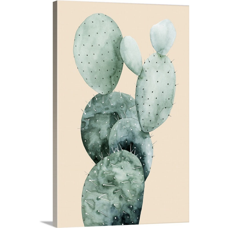 Cactus sur corail I - reproduction d'art sur toile, H 30 po x l 20 po x P 1,25 po, Toile tendue