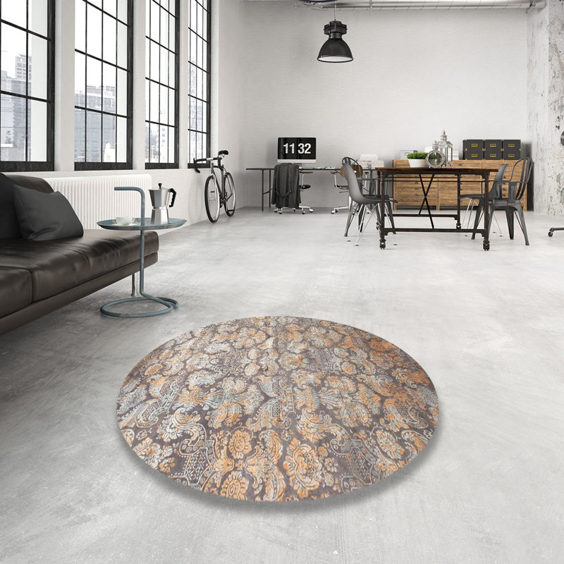 Tapis gris/brun/noir contemporain, Rond 3 pi