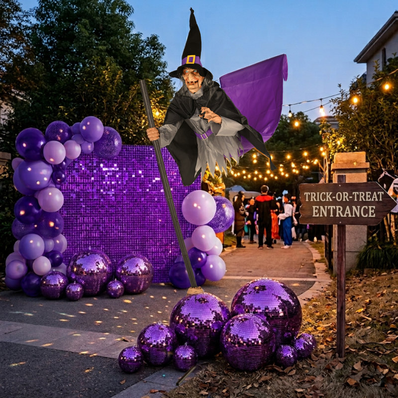 Annekristin 9 ft Animated Flying Witch Animatronic Halloween Decoration with Motion Sensor, Glowing Eyes & Spooky Sounds
