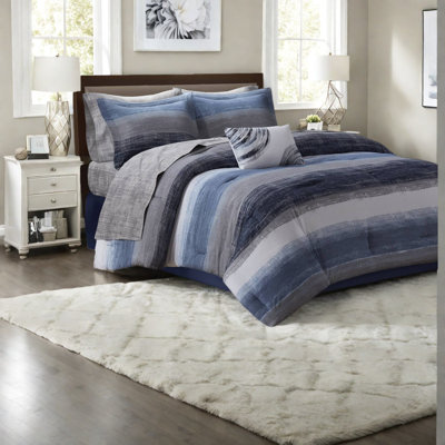 Premium Navy Bedding Sets, Microfiber Comforter With Cotton Sheets, Modern Style For Home