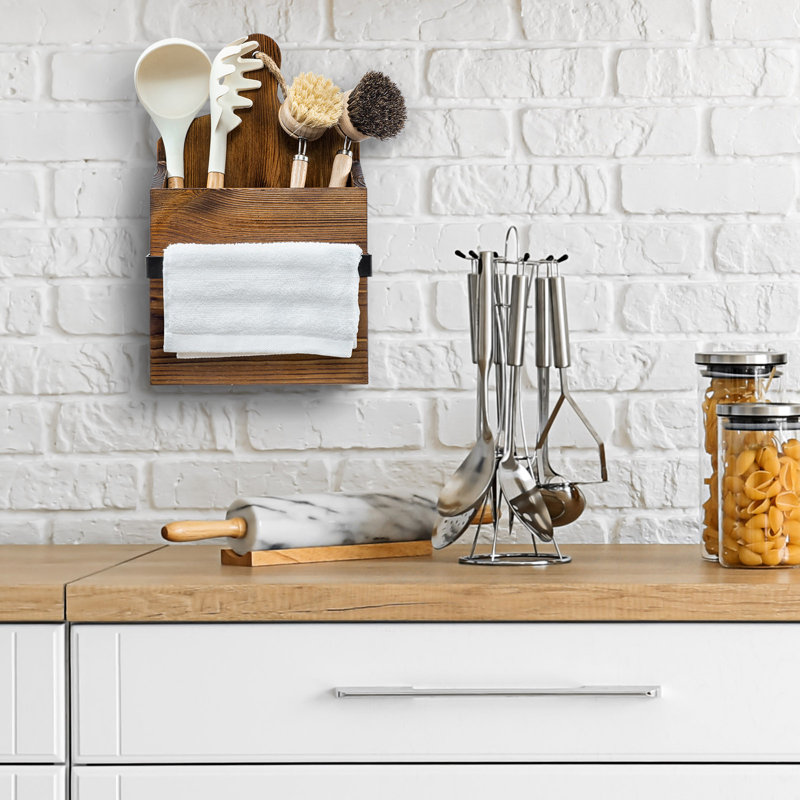 Solid Wood Rectangle Utensil Crock