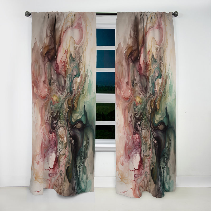 Pink Green Inner Worlds Of Marble I - Abstract Geometric Blackout Curtain - 1 Panels, 52" W x 84" L