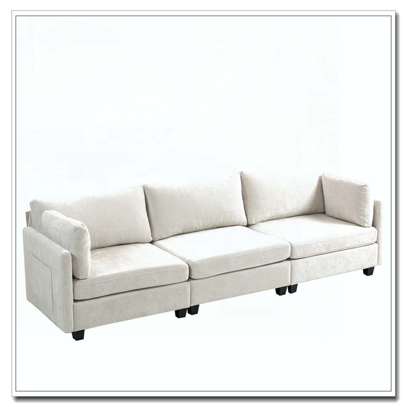 Canapé 3 places en tissu chenille profond, Beige