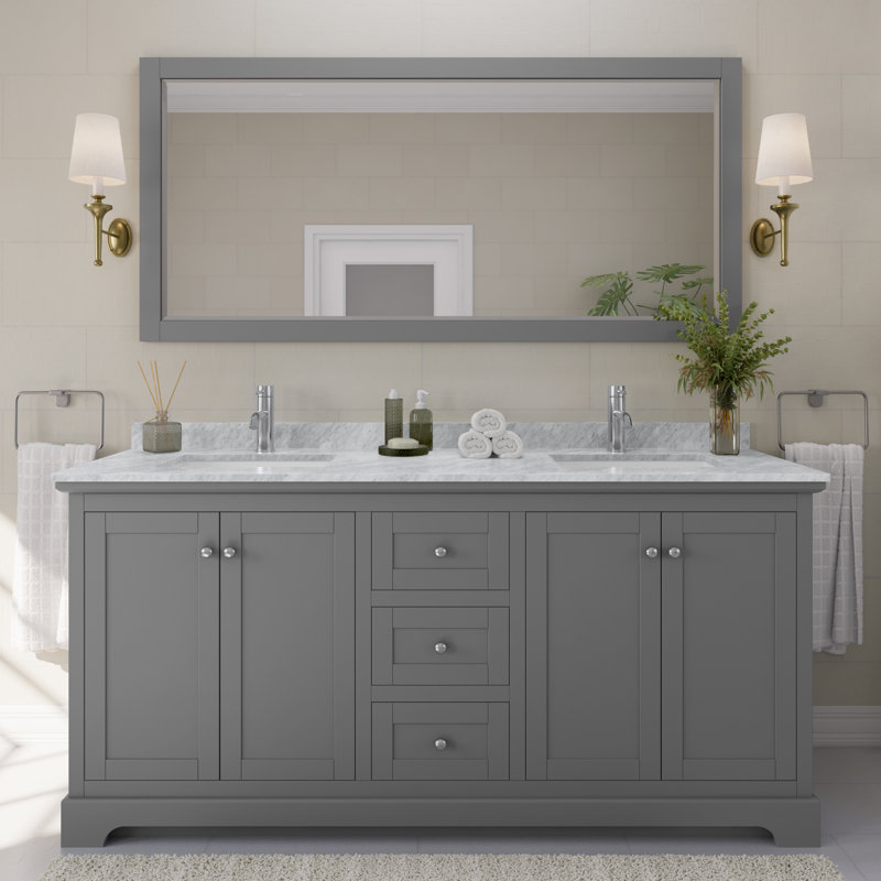 Ensemble de meuble-lavabo double 72 po Avery, Gris foncé, Chrome poli