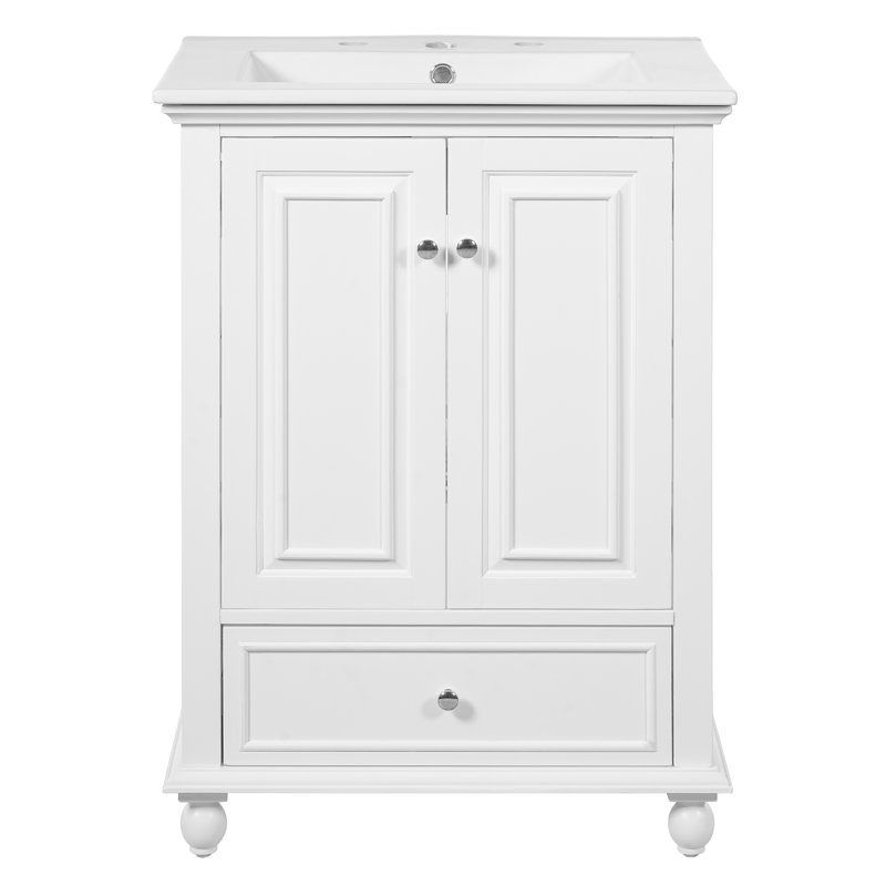 Petit meuble-lavabo de 24 pouces avec lavabo, meuble de rangement pour salle de bain avec tablette réglable à 3 hauteurs et tiroir de rangement divisé