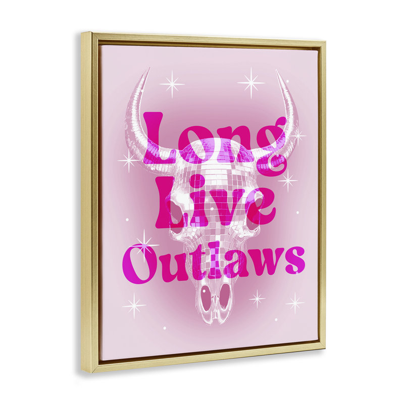 Cadre flottant Glam Long Live Outlaws, design par Lil 'Rue, H 21 po x l 17 po, Cadre flottant métallique doré