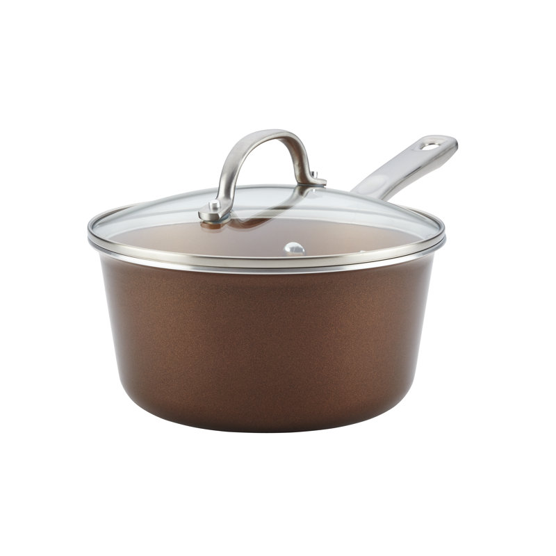Brown Sugar Aluminum Nonstick Saucier with Enamel Coating, 3-Quart
