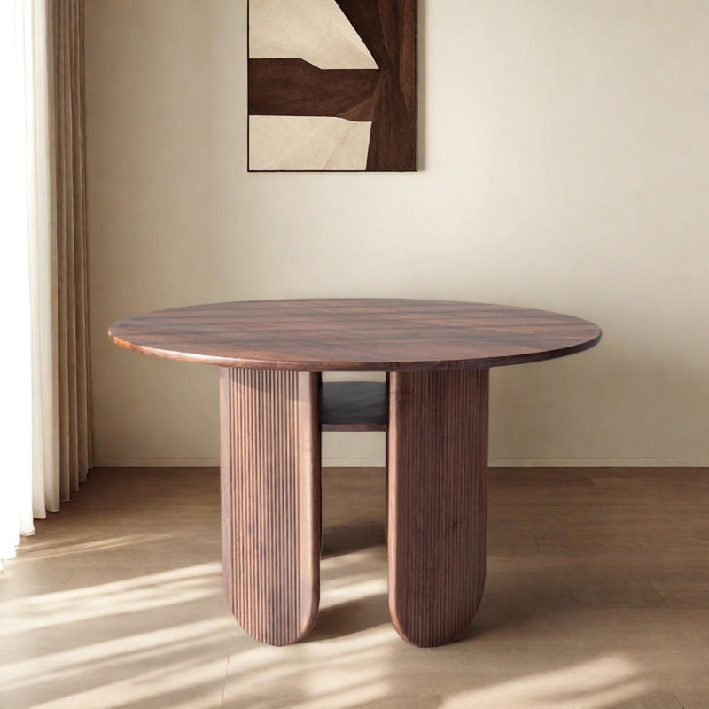 Practical Storable Solid Wood Round Table, 29.52"H x 53.14"L x 53.14"W, Dark Brown