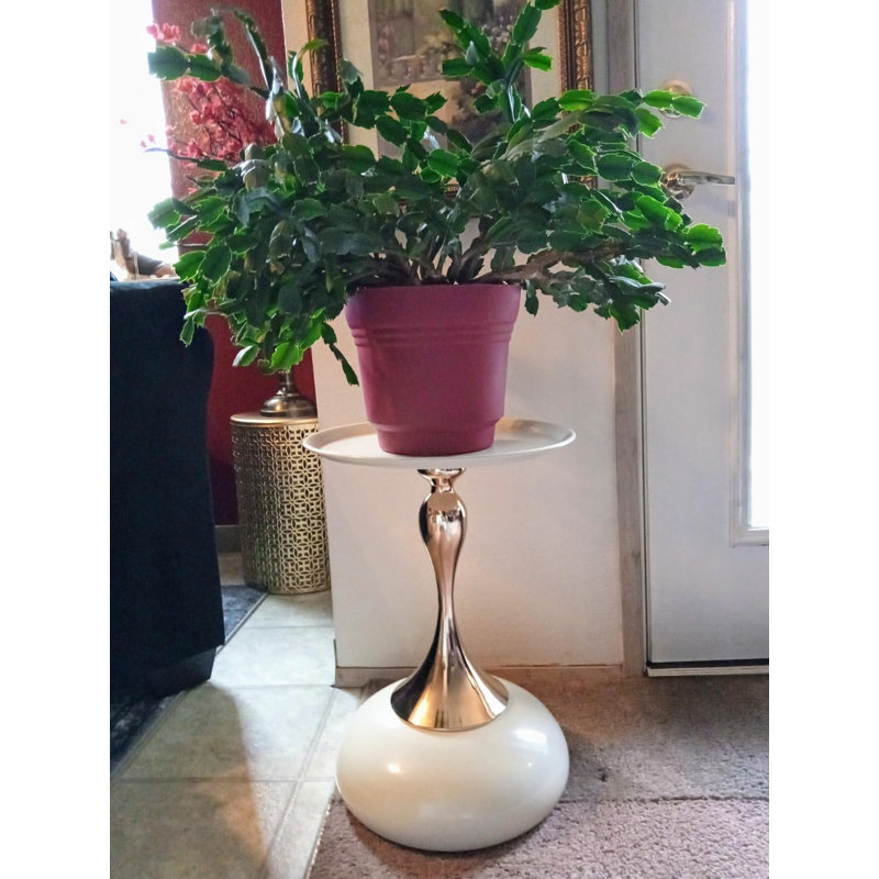 Modern Corner Accent Table Metal Round Unique End Tables Side Table, White/Gold