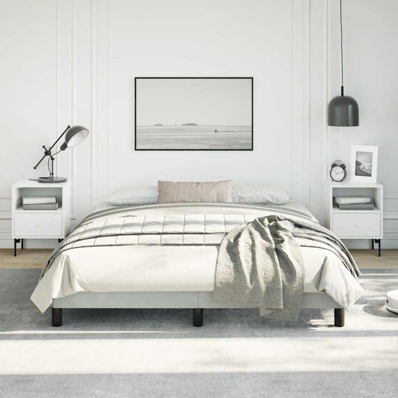 Structure de lit en velours gris clair et contreplaqué, Light Grey
