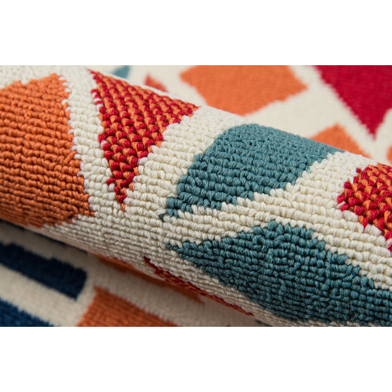 Tapis intérieur / extérieur à motif géométrique orange / rouge / gris Tram, Rectangle 8 pi 6 po x 13 pi