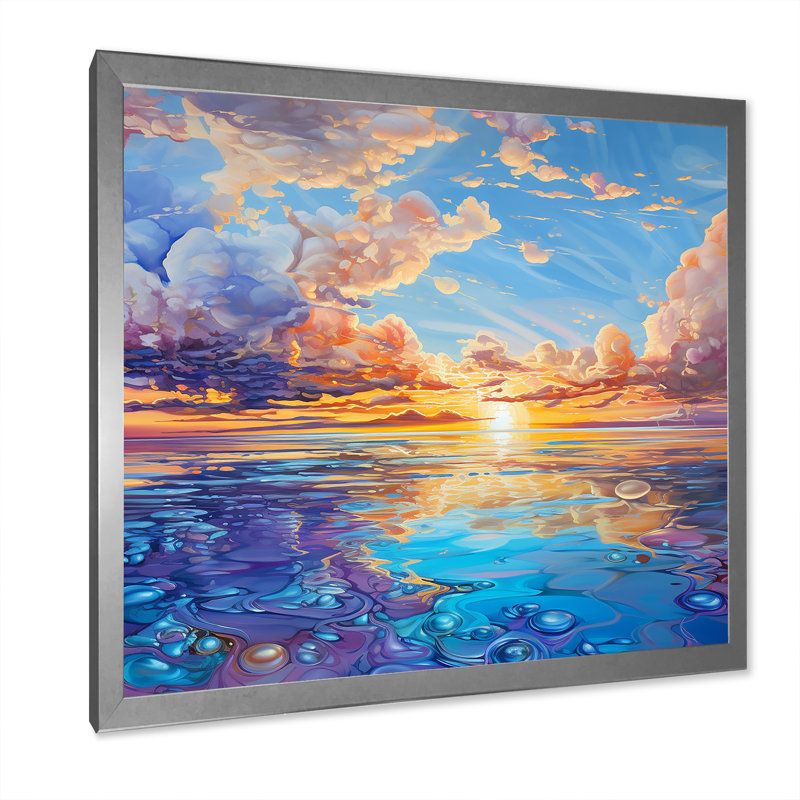Bleu sarcelle, charme des nuages - impression, Cadre simple argenté, H 24 po x l 24 po x P 1 po