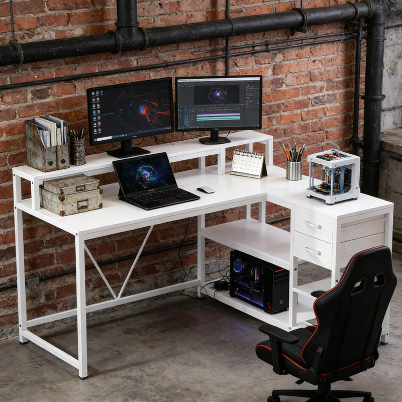 L-Shaped Office Desk, White