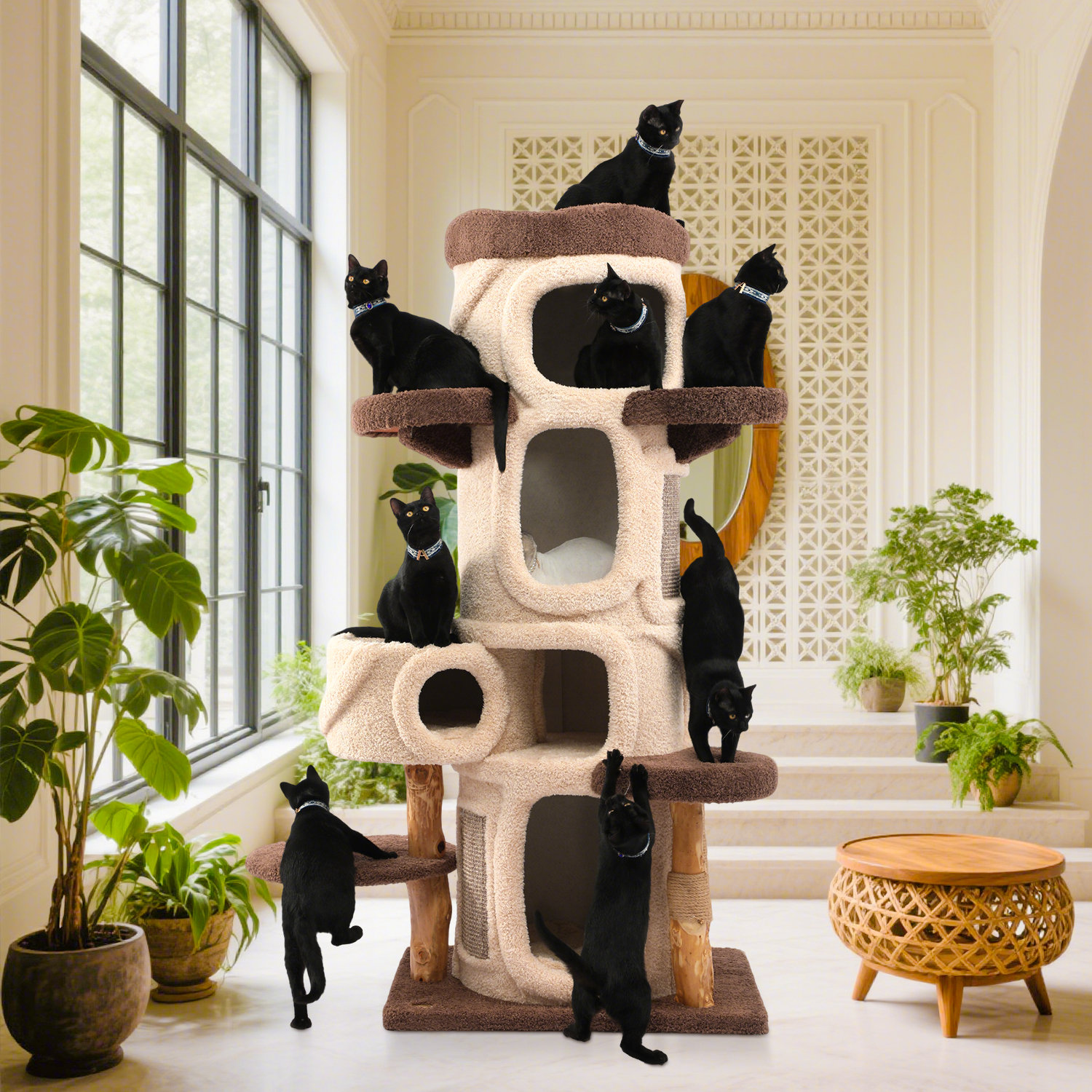 KZLAA 69'' H Solid Wood Cat Tree / Multi Cat Condo Warm Cat Climbing Shelf | Wayfair