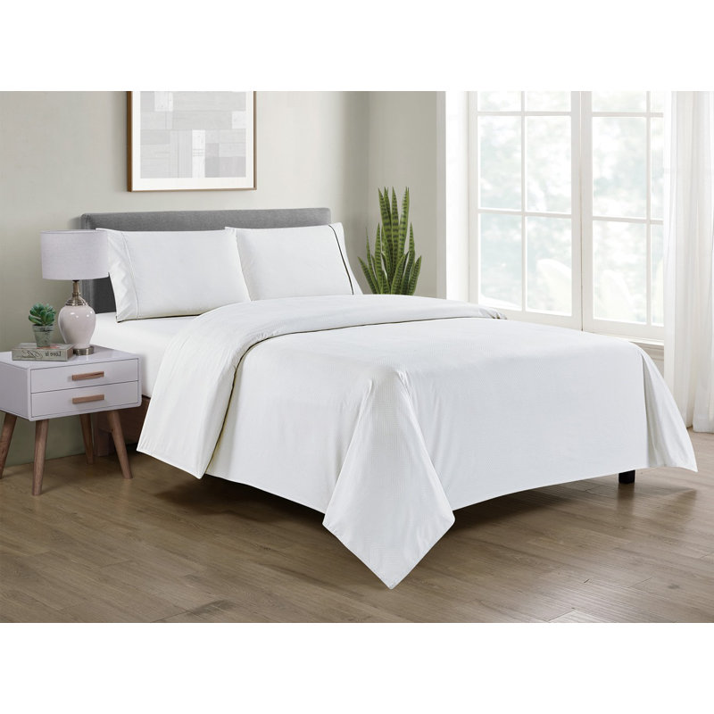 Bamboo Luxury Chevron Embossed 4-Piece Sheet Set, White, Twin Sheet Set + Fitted Sheet + 1 Pillowcase